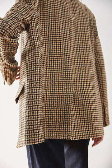 Khaki Plaid Notched Lapel Women Coat